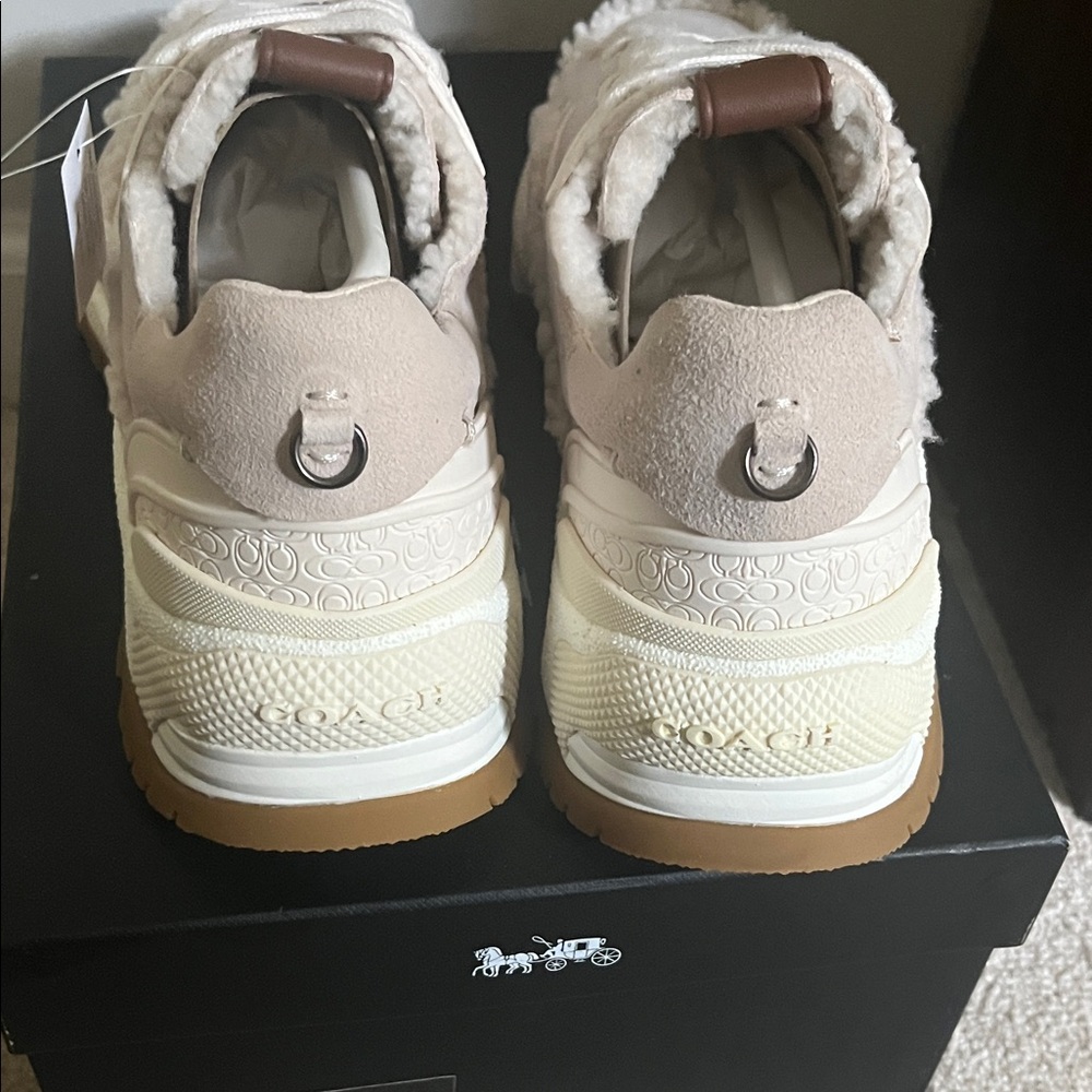 Coach Cream and Brown C143 Shearling Women's Sneakers Size 9 B - Picture 8 of 9